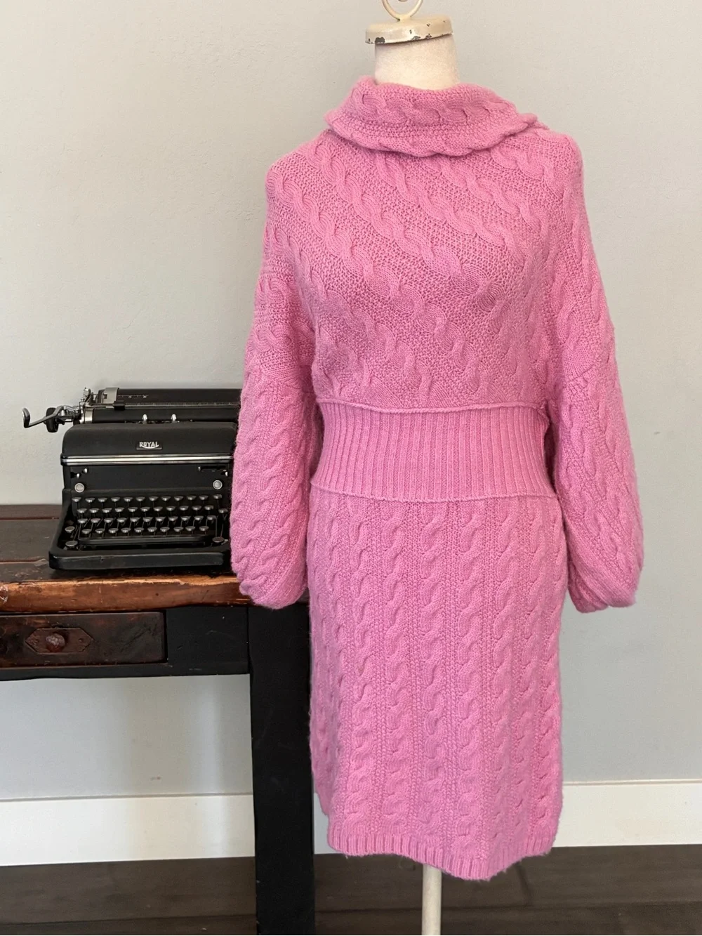 Free People Sweetheart Cable Knit Cowl-Neck Sweater Dress in Pink - Size Medium